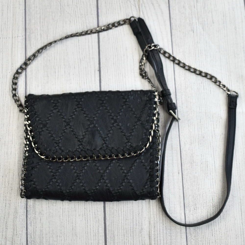 Edgy Crossbody Urban Expressions Vegan Leather Black Mini Crossbody Bag